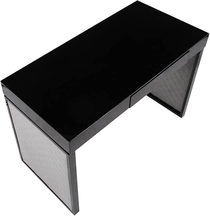 LumiSource Drift Upholstered Desk Home Office Desk Computer Desk with Drawers Black Desk Small Desk for Bedroom Gaming Desk Contemporary Desk