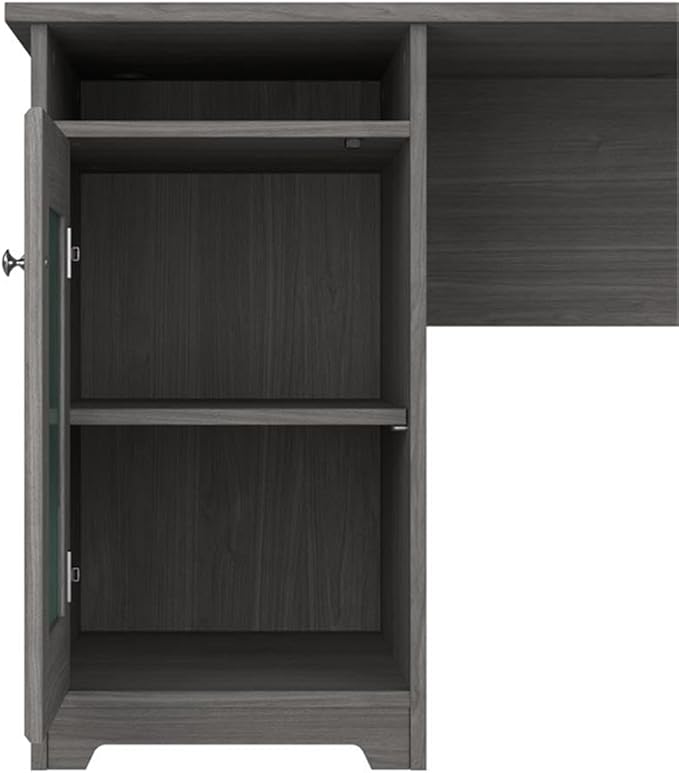 Pemberly Row 60 L Shaped Computer Desk Engineered Wood Gray Finish Transitional Style Home Office Desk with Storage Cabinet File Drawer Adjustable Shelf Wire Management Cubby Spaces