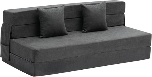 VEVOR Folding Sofa Bed 3-in-1 Foldable Couch Bed with 2 Pillows and Washable Cover 25D High Density Memory Foam Convertible Sleeper Chair Bed Futon Couch for Living Room Bedroom Dark Grey(Queen)