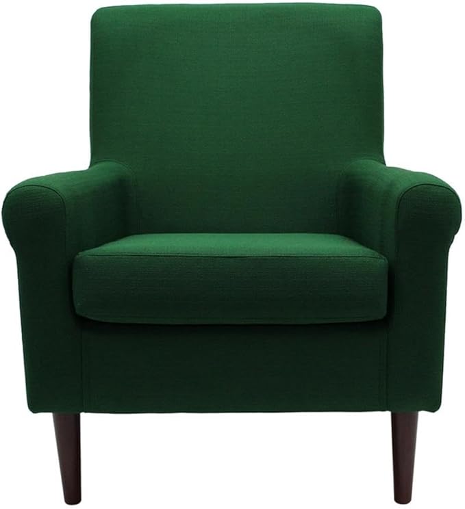 Pemberly Row Rolled Arm Lounge Chair 35 H Fabric Upholstery Emerald Green Finish 17.5 Seat Height Contemporary Accent Chair for Living Room or Bedroom