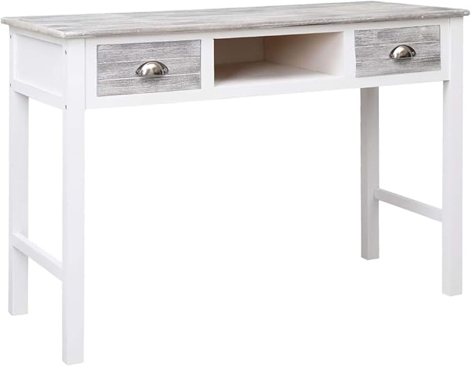 Wooden Writing Desk Modern Simple Home Office Computer Laptop Writing Desk with 2 Drawers and 1 Open Compartment Gray 43.3x17.7x29.9 Wood-83