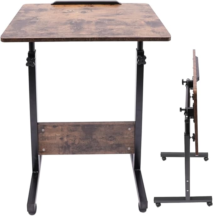 Adjustable Height 32-47in &amp 180°Angle Mobile Standing Desk Small Desk Portable Foldable Desk for Small Spaces