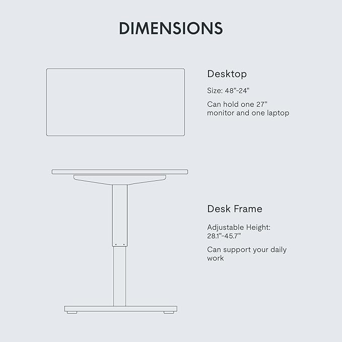 FLEXISPOT EN1 One-Piece Standing Desk with 1-Inch Thick Desktop 48x24 Electric Height Adjustable Desk for Home Office &amp Multi-Device Workstations White