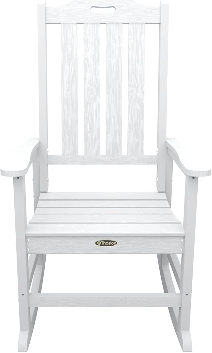 Oversized Rocking Chair Set of 4 Outdoor Rocking Chair for Adults All Weather Resistant Porch Rocker for Lawn Garden White