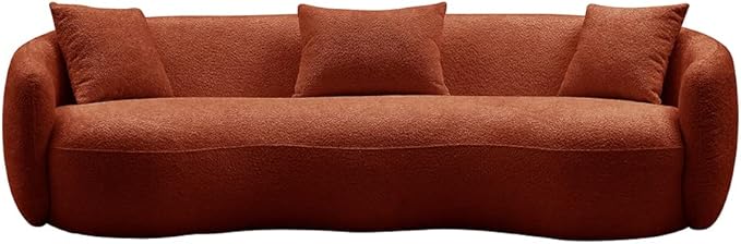 Curved Couch 93.6 4-Seater Modern Boucle Sectional Sofa Comfy Cloud Upholstered 4 Seat Leisure Cushion Sofa with Pillows for Living Room Bedroom Office Apartment Orange