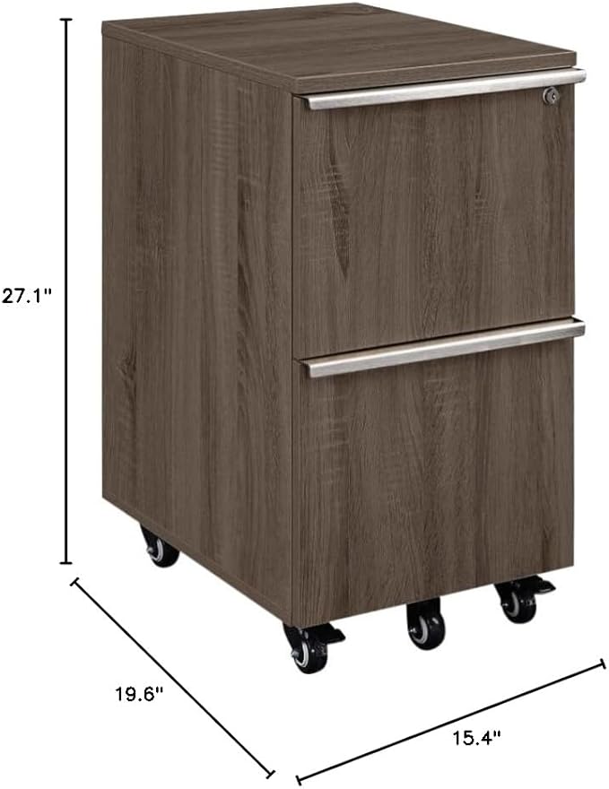 NBF District Two Drawer Mobile Storage Pedestal with Locking File Drawers - Small Rolling Filing Cabinet for Home Office - Printer Stand with Storage 20 W Walnut