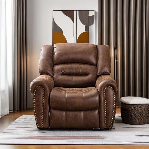 ANJ Electric Power Recliner Set of 2 Breathable Bonded Leather Reclining Chair Classic Home Theater Recliners Seating W/USB Port Electric Recliner Chairs for Living Room (Nut Brown)