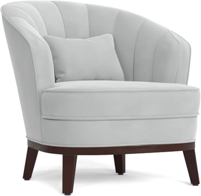 AC Pacific Oscar Upholstered Barrel Accent Chair – Modern Cozy Seating for Living Room Stylish Round Design with Cushion &amp Pillow for Home or Office Spaces Light Grey