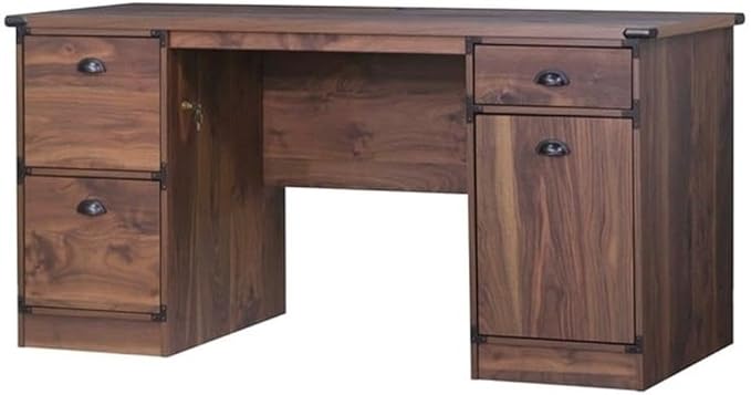 Pemberly Row Executive Desk 61.4 W x 23.7 D x 29.6 H Engineered Wood Dark Walnut Finish 2 Locking File Drawers Accessory Drawer Cabinet Storage Durable Laminate Home Office or Workspace