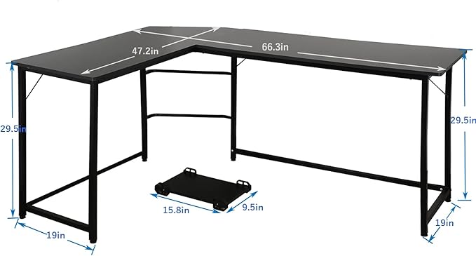AEONS L-Shaped Computer Study Corner Desk with CPU Stand PC Laptop Gaming Desk 66” Workstation for Home Office Writing Table Wood &amp Metal Space-Saving