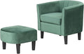 GOFLAME Accent Chair with Ottoman Modern Velvet Fabric Barrel Chair with Footrest Curved Backrest Removable Seat Cushion Upholstered Club Tub Sofa Reading Armchair for Living Room Bedroom Green