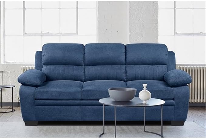Pemberly Row Contemporary Fabric Upholstered Sofa Blue Textured Upholstery Solid Wood and Plywood Frame Pocket Coil Padding Faux Wood Legs 51.5 Seat Width Modern Living Room Seating