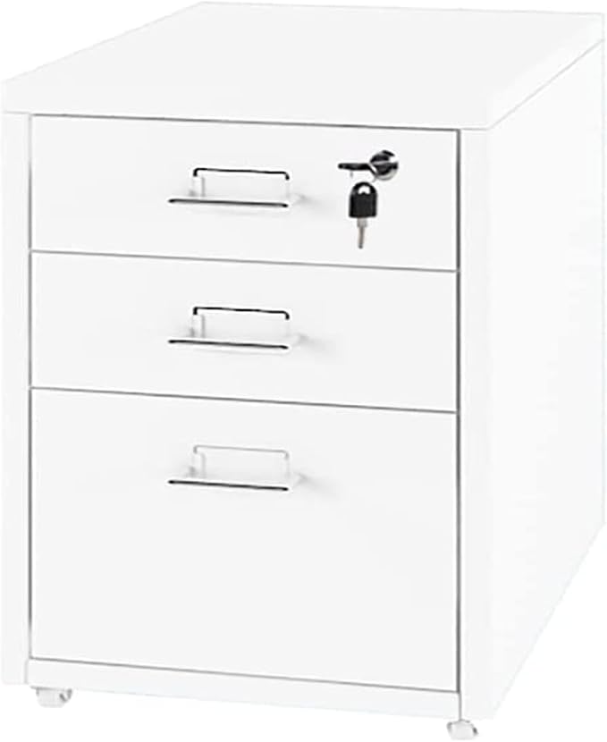 Metal Mobile File Cabinet with Lock Casters - 3 Drawer Under Desk Metal Locker Cabinet for Office Organization