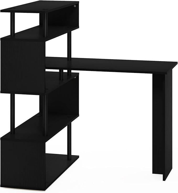Furinno Moore L-Shape Computer Desk with 5-Tier Shelves Americano