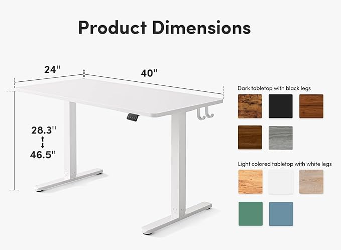 FEZIBO Electric Standing Desk Height Adjustable Stand up Desk 40 x 24 Inches Sit Stand Home Office Desk Computer Desk White
