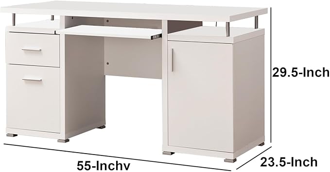Maykoosh White Computer Desk with Storage - Elegant Home Office Desk with Drawers &amp Keyboard Tray