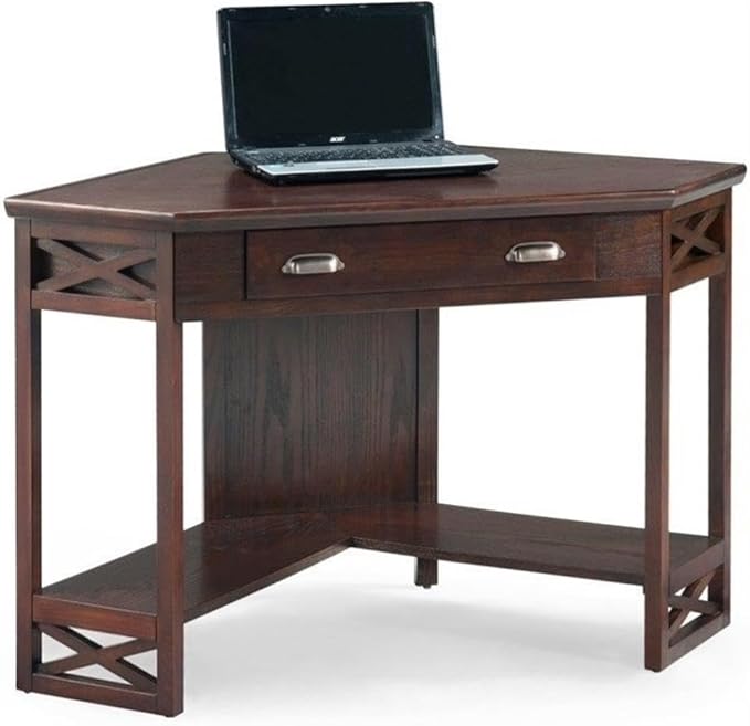 Leick Home 81430 Corner Computer/Writing Desk with Drawer and Shelf Chocolate Oak