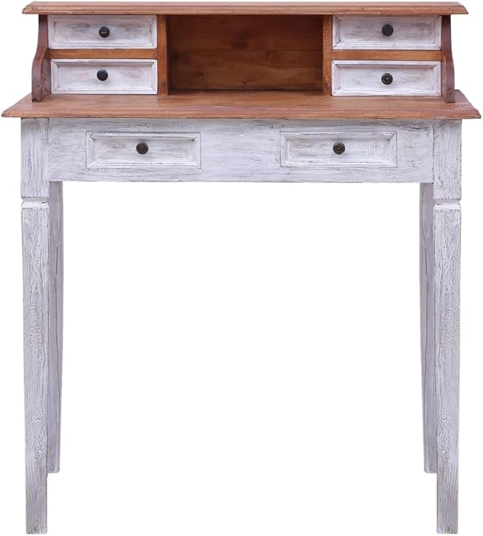 Wooden Writing Study Desk with Drawers Home Office Desk Writing Study Table PC Desk Workstation with Storage Drawer for Bedroom 35.4x19.7x39.8 Solid Reclaimed Wood Natural and White