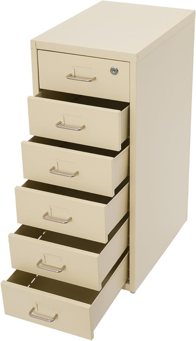 6 Drawers File Cabinet with Lock Rolling Mobile Filing Cabinet with Wheels Under Desk Vertical Filing Cabinet for Office/Home Metal (Wood Yellow)