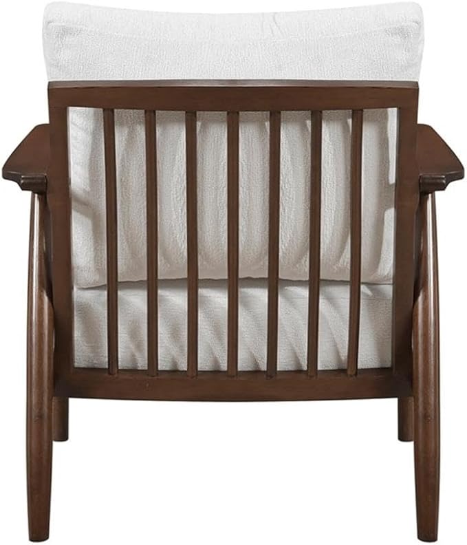 Pemberly Row Mid-Century Textured Fabric Accent Chair Beige Upholstery Rubberwood Frame Foam Padding Reversible Cushions Tapered Legs Versatile Living Room or Bedroom Seating