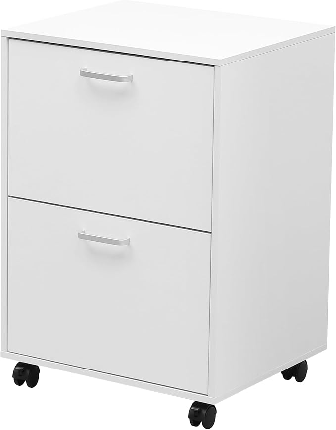 QDSSDECO 2 Drawer Mobile File Cabinet Rolling Vertical Filing Cabinet fits A4 Legal Paper and Letter Paper for Home Office White