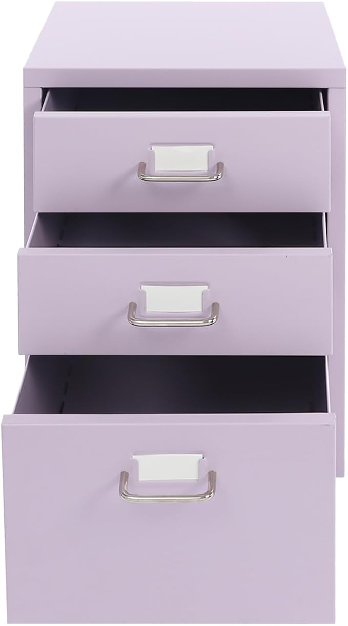 File Cabinet 3 Drawer Filing Cabinet with Wheels Metal Under Desk Storage Cabinet for Home Office Commercial Hanging File Folders Organizer for Letter/A4 Size(Purple)