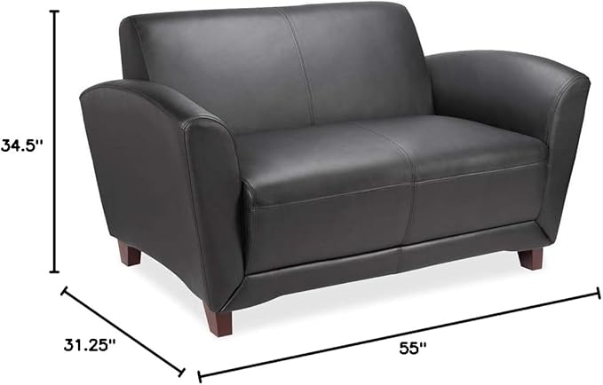 Lorell Accession Reception Loveseat 55 x 22 x 31.25 Black Bonded Leather with Mahogany Legs