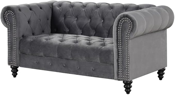 Chesterfield 68 Button Tufted Velvet Fabric Loveseat-Gray