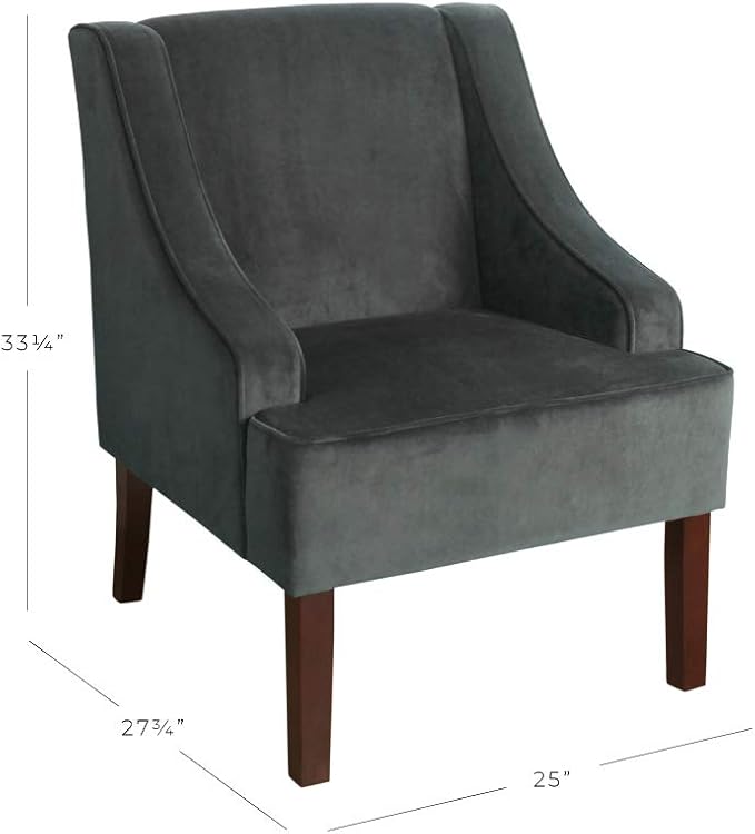 Homepop Home Decor Upholstered Classic Swoop Arm Accent Chair Accent Chairs for Living Room &amp Bedroom Decorative Home Furniture Dark Grey