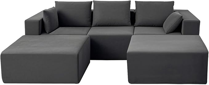 Cloud Sectional Couch 110 Inch Modern Modular Sectional U-Shaped Chenille Cloud Sofa with 2 Movable Ottomans Deep Seat Boneless Upholstered Couches for Living RoomNo Assembly RequiredGrey