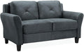 Hawthorne Collections Rolled Arm Microfiber Loveseat Dark Gray Upholstery Solid Wood Frame Button Tufted Back 56.3 in Wide Comfortable Sofa for Living Room or Small Spaces