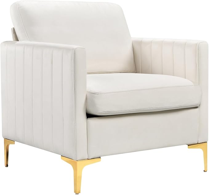 Velvet Accent Chair Upholstered Armchair Modern Single Sofa Chair for Living Room Bedroom Office (Beige)
