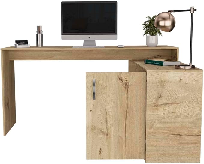 59 Modern L-Shaped Computer Desk with 2 Open Shelves &amp Closed Storages Corner Computer Desk for Home Office/Files/Books/Decor/Corner/Against (Beige)