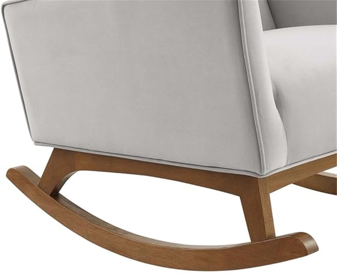 Maklaine Modern Performance Velvet Rocking Chair 36.5H x 27.5W x 39D Light Gray Upholstery Stain-Resistant Fabric Channel Tufting Wooden MDF Base Comfortable Accent Chair for Living Room or