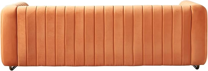 kevinplus 84.2'' Velvet Chesterfield Sofa Couch for Living Room Modern Luxury 3-Seat Upholstered Sofa Couch for Apartment Bedroom Dorm Office Strong Gold Metal Legs (Channel Backrest Orange)