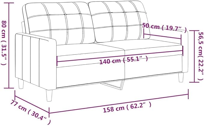 vidaXL Fabric Sofa 2-Seater Lounge Couch with Metal Frame Modern Light Gray Fabric Sofa for Living Room Lounge Bedroom Indoor Use Dimensions: 62.2 x 30.3 x 31.5