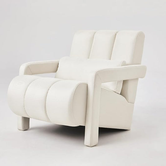 Modern Upholstered Accent Chair with Pillow - Comfortable and Sturdy Linen Fabric for Living Room Bedroom Office and More (Beige)