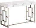 Best Master Furniture Barento 47 White Gloss Rectangular Computer Desk with 3 Drawers and Ring Handles Stainless Steel Sled Base Contemporary Office Desk for Home Study or Workspace (Silver)