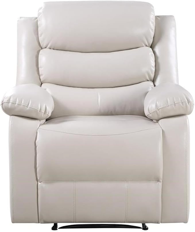 BOWERY HILL Power Recliner Faux Leather Upholstered Beige Finish 39 W x 38 D x 41 H Pillow Top Armrests Pocket Coil Spring Seating Adjustable Seat Comfortable Living Room Chair