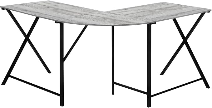 Contemporary L-Shape Corner Computer Desk 55 L Grey Laminate Black Metal Home Office Workspace