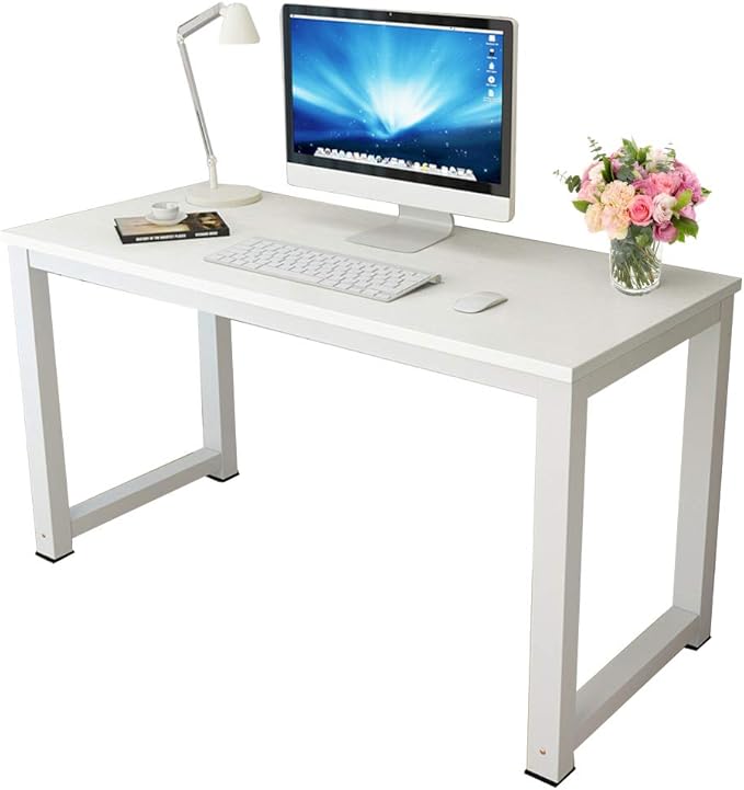 Computer Desk 43in Wood Work Desk Large Gaming Writing Desk PC Laptop Table Study Workstation Home Office Furniture (White)