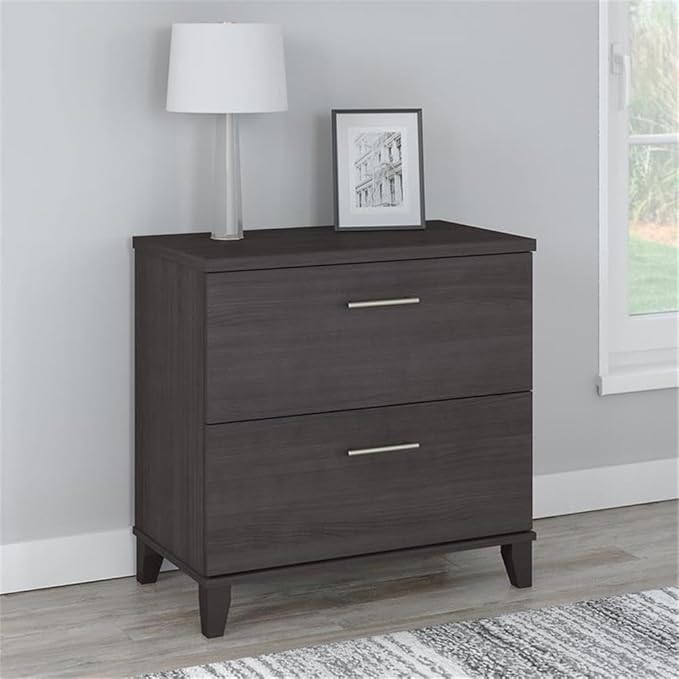 Pemberly Row 2 Drawer Lateral File Cabinet Storm Gray Finish Contemporary Transitional Style 29.72 W x 16.69 D x 29.15 H Full-Extension Ball Bearing Slides Home Office Filing Storage