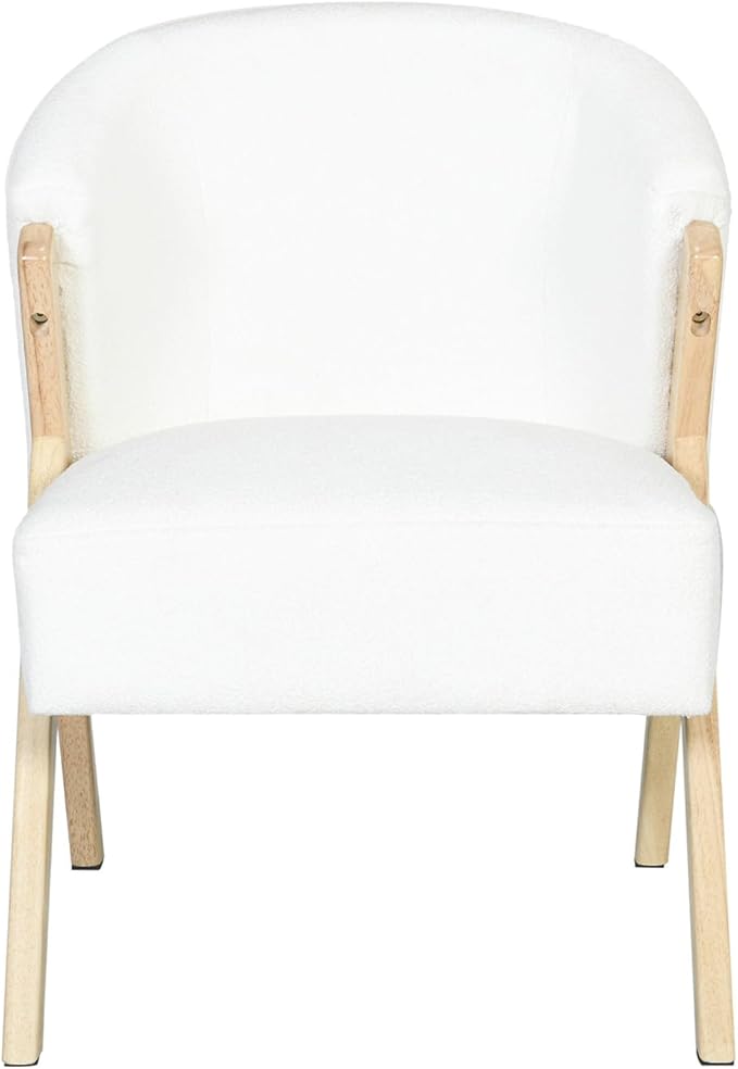Modern Accent Chair with White Upholstery Minimalist Lounge Chair with Solid Wood Frame Upholstered Arm Chair Reading Leisure Chair for Living Room Bedroom Office White