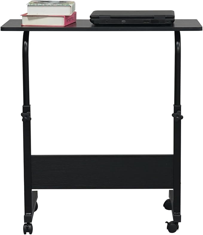 Mobile Computer Desk with Wheels Laptop Desk Rolling Standing Cart Movable Height Adjustable Sit Stand Desk Computer Workstations Home Use Removable Steel Side Table 31.5 x 15.7Black