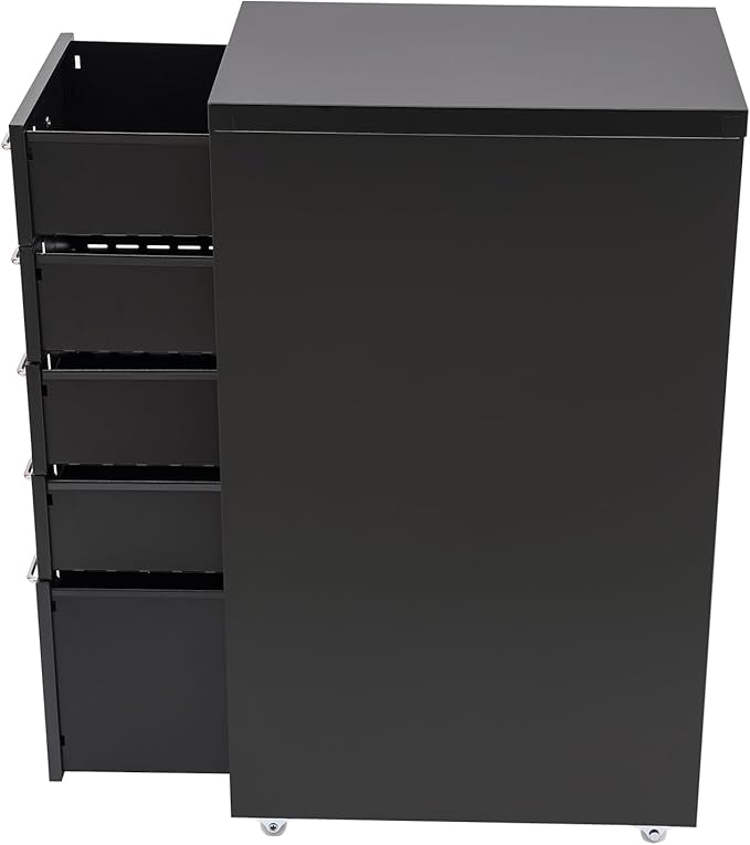 5 Drawer File Storage Cabinet Black Side Storage Organizer Office Filing Cabinet Stand Freestanding Storages Drawer Rolling Storage Dresser with Wheels11 * 16.1 * 27.1in