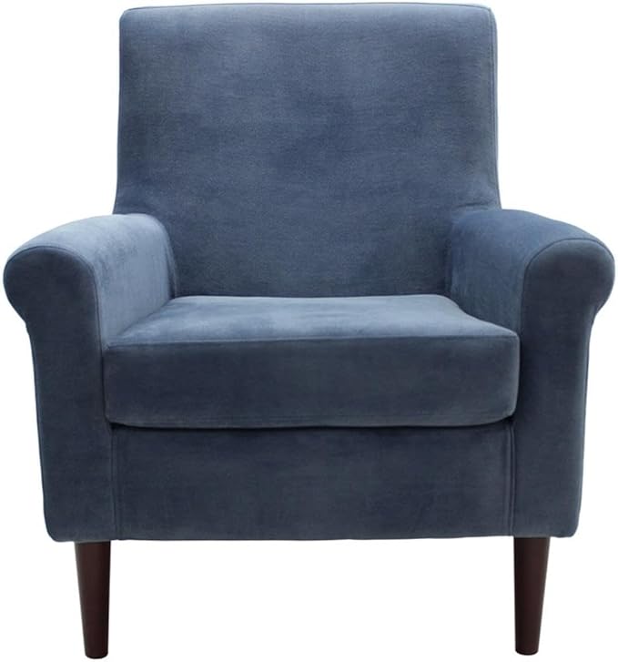 Pemberly Row Rolled Arm Lounge Chair 35 H x 28 W x 30 D Fabric Upholstery Blue Finish Contemporary Accent Chair for Living Room or Bedroom