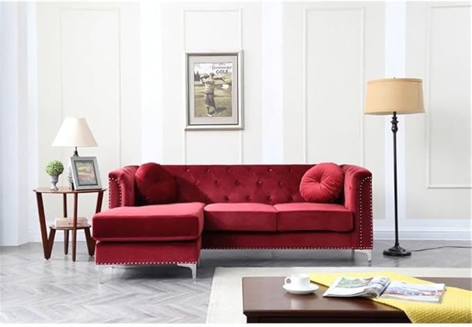 Glory Furniture Pompano Velvet Sofa Chaise in Burgundy