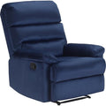 Pemberly Row Davis Recliner Chair Modern Blue Upholstery Plush Comfortable Cushions Tab Pull Reclining Motion Sleek Design for Living Room or Home Theater