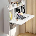 Wall Mounted Drop-Leaf Table Floating Laptop Desk Folding Table with Shelves Multifunctional Computer Workstation with Storage Compartments in Home Office for Space Saving (White)