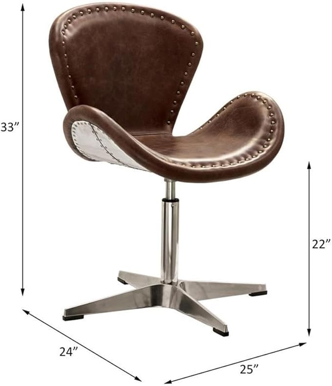 Acme Brancaster Leather Upholstery Accent Chair in Retro Brown and Aluminum